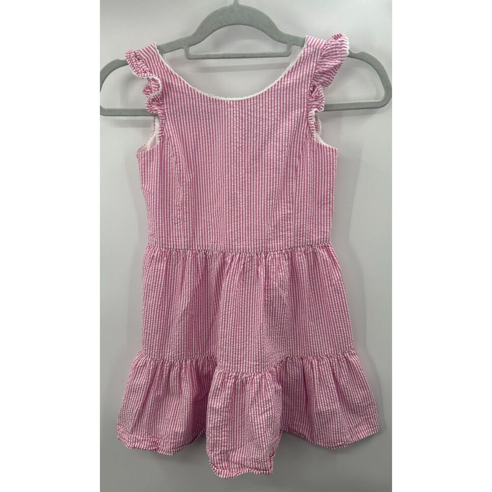 Polo Ralph Lauren Girl's Seersucker Tiered Stripe Dress Size 8 Pink White
